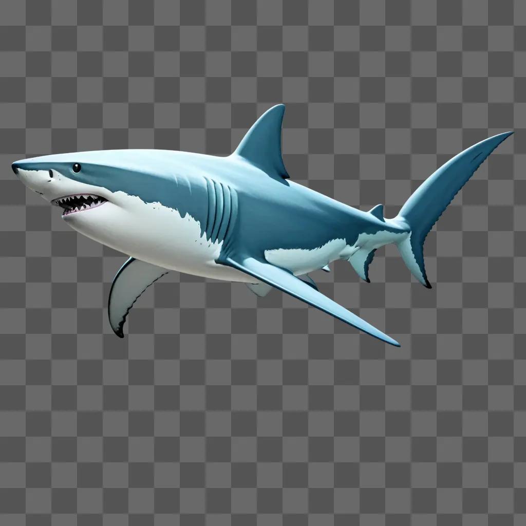 3D rendering of a sketch shark in blue and white