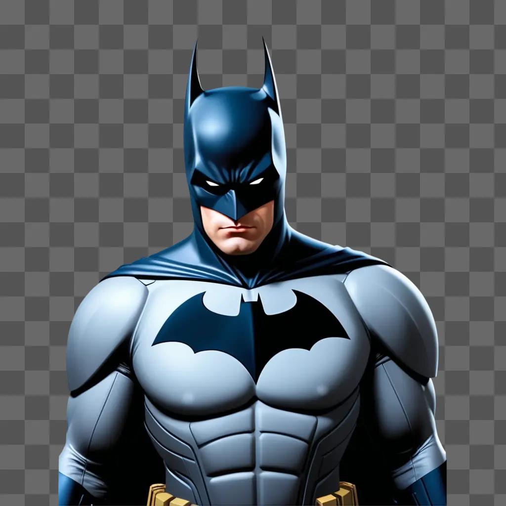 Batman in black and blue with red eyes
