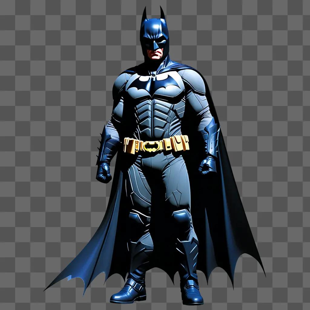 Batman stands against a dark background