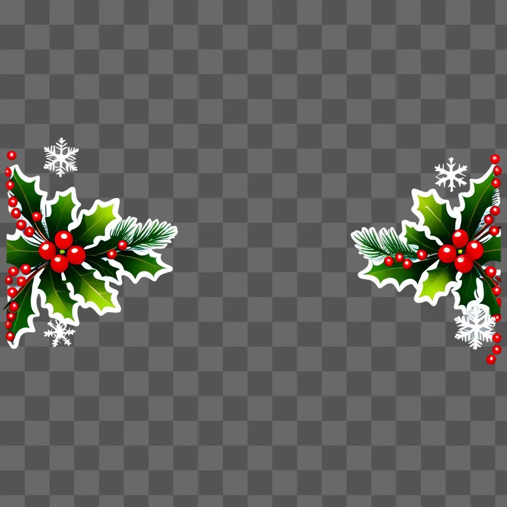 Christmas clipart border with red berries and snowflakes