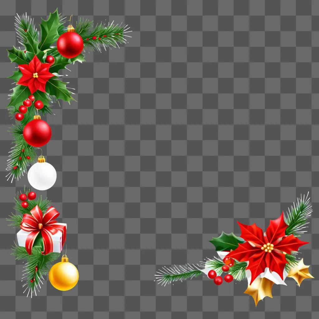 Christmas clipart with transparent background, presents, and poinsettias