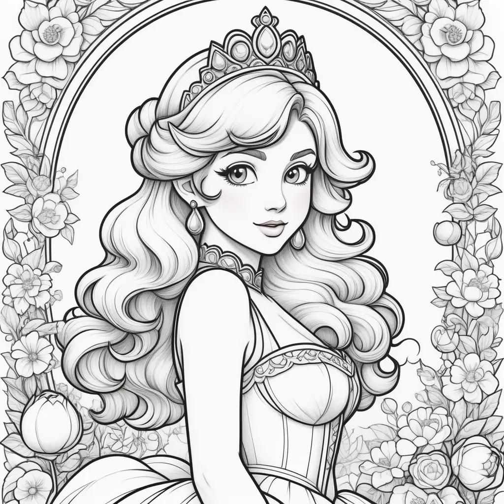 Colorful coloring page of a princess peach