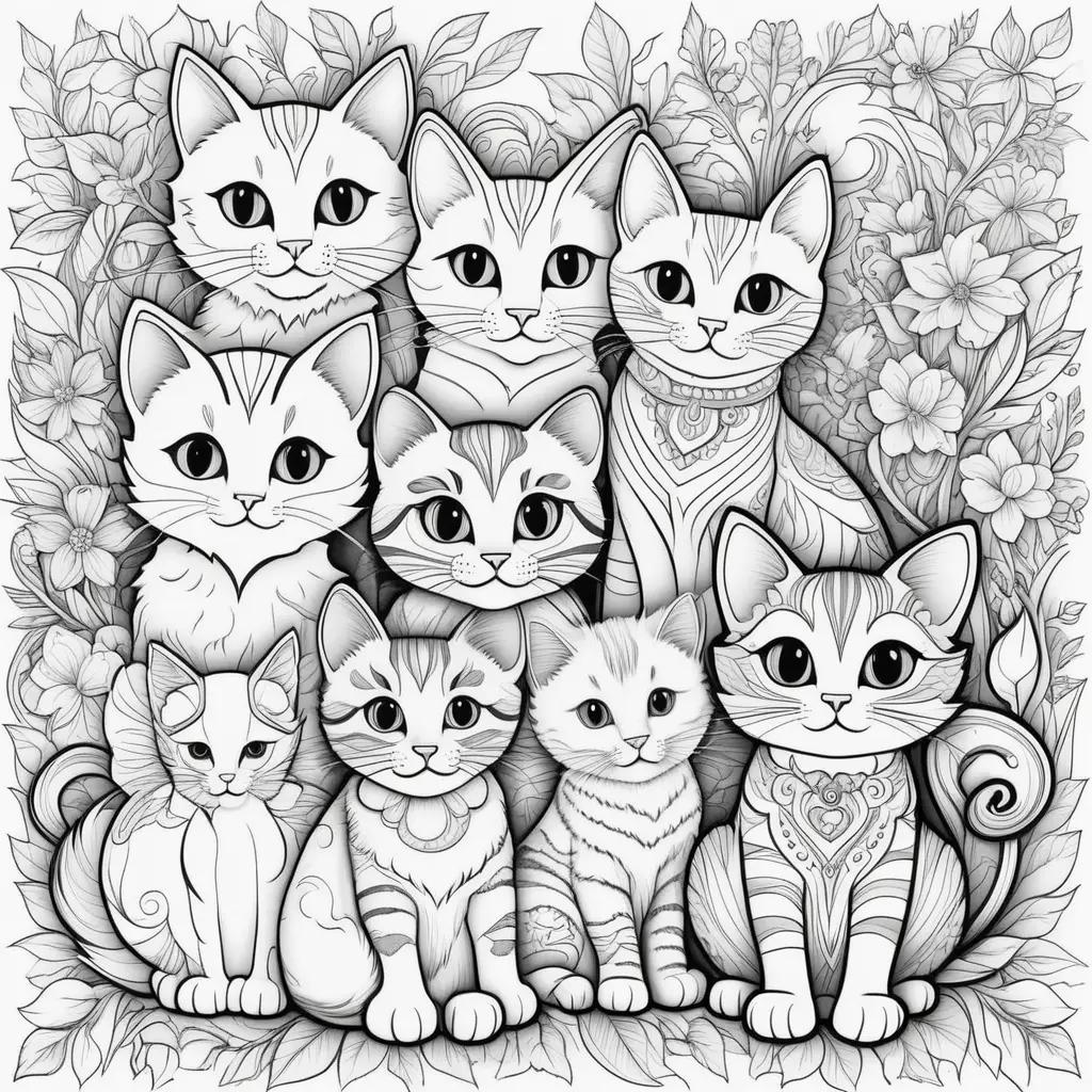 Colorful kitten coloring pages for kids