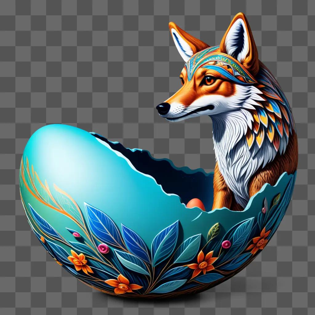 Coy egg drawing shows a fox in a blue egg