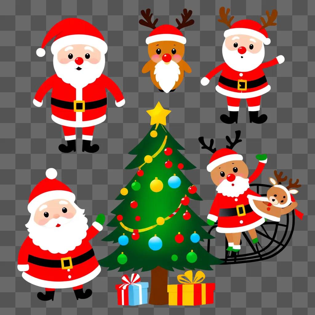 Cute Christmas Clipart: Santa, Rudolph and Reindeer