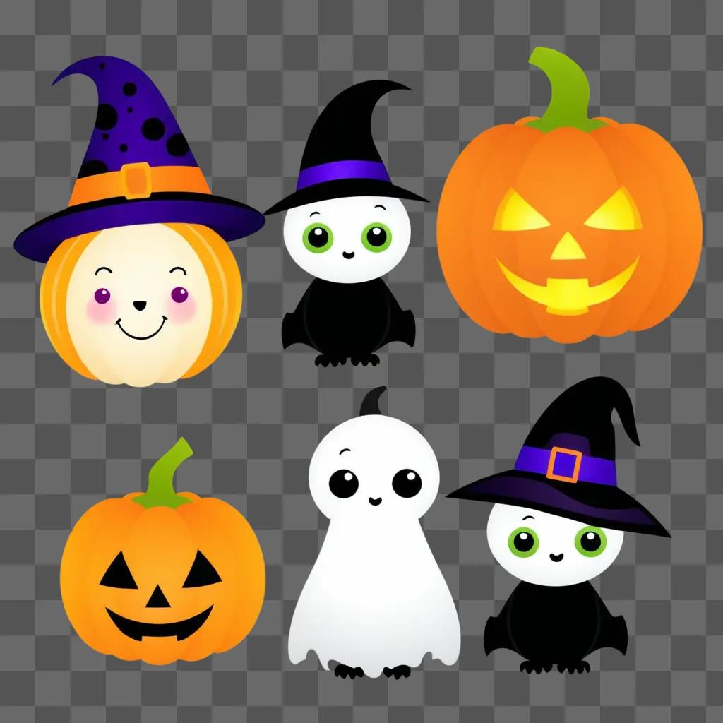 Cute Halloween Clipart Featuring Ghost, Witch and Pumpkin