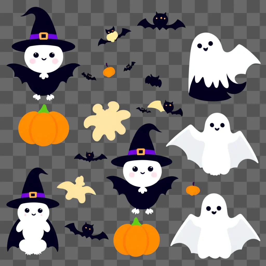 Cute Halloween Clipart with Ghost and Pumpkin