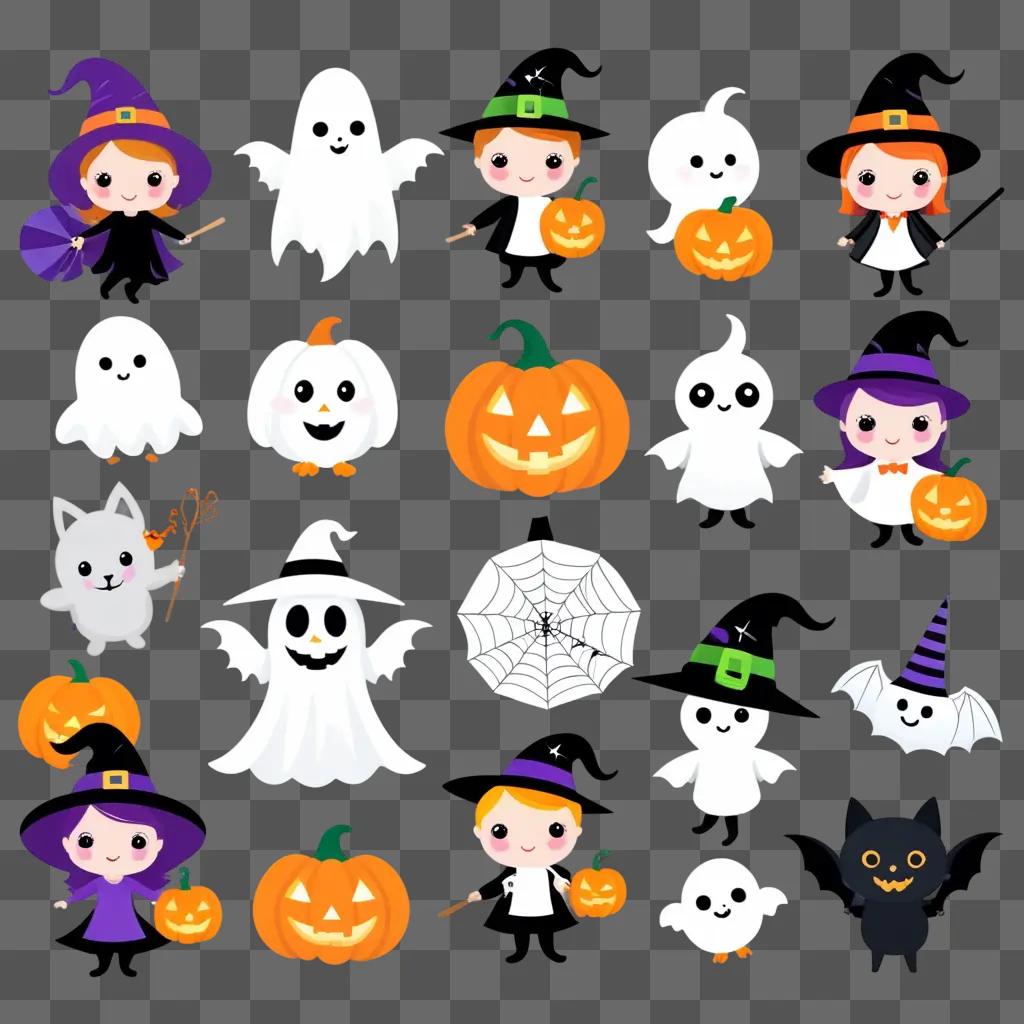 Cute Halloween Clipart with a variety of cute characters