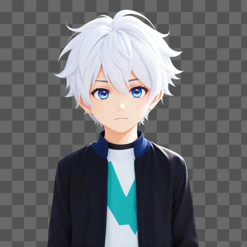 Cute anime boy with blue eyes and white hair