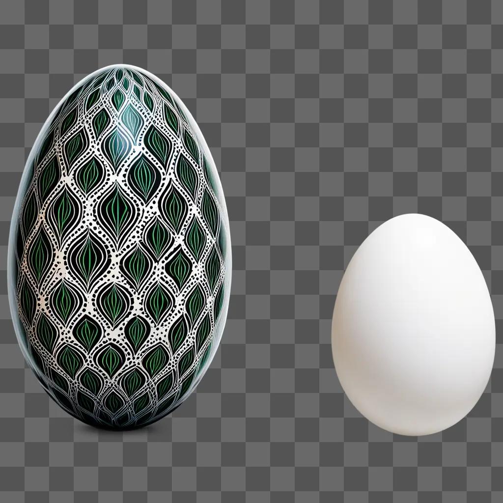 Egg with intricate patterns sits on a grey background