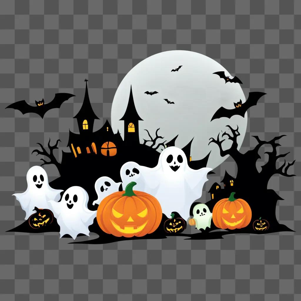 Halloween Clipart with Ghosts and Jack-o-Lanterns