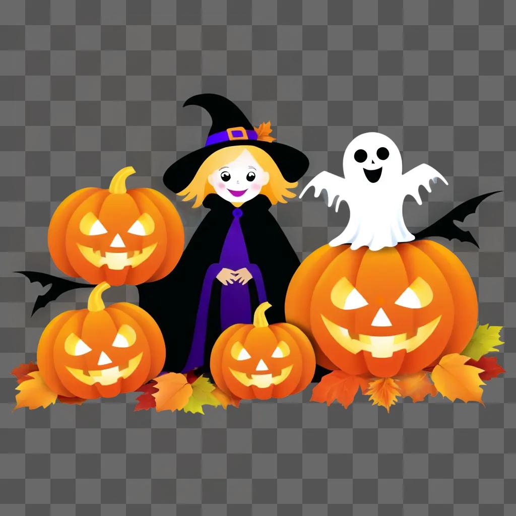 Halloween clipart shows a girl and a ghost