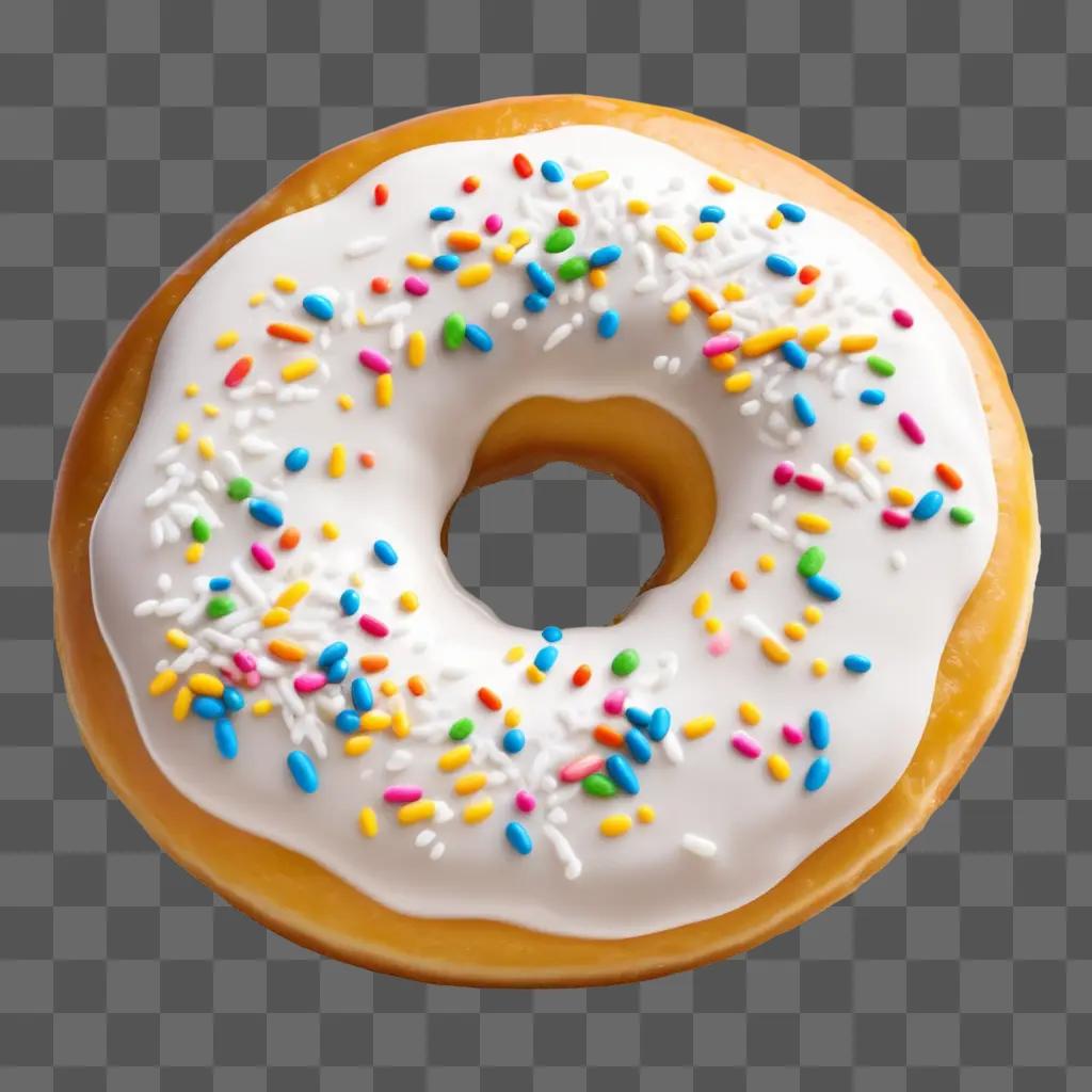 Realistic donut with sprinkles and frosting on a beige background