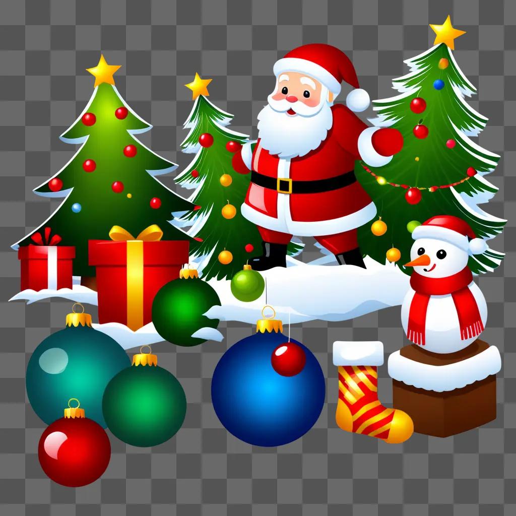 Santa, snowman, and ornaments in Christmas clipart