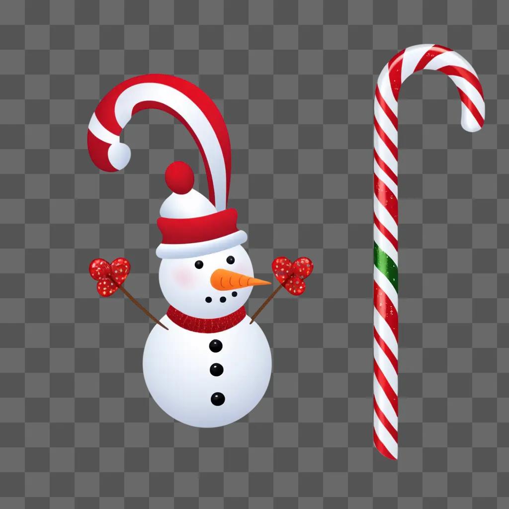 Snowman and candy cane in Christmas clipart transparent background