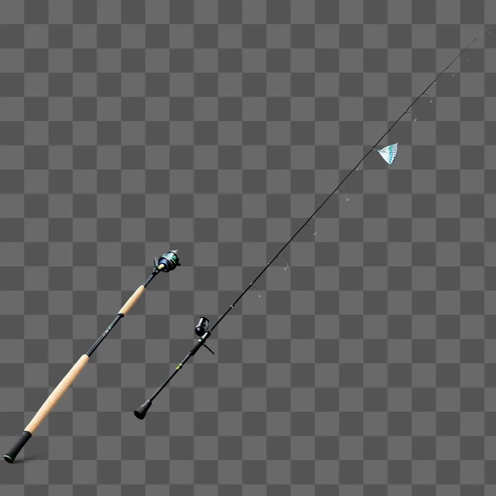 Two fishing poles on gray background