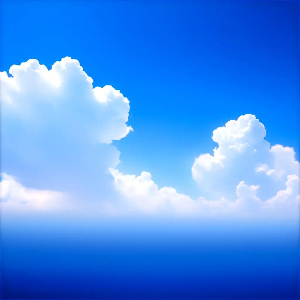 Two fluffy clouds in a blue sky