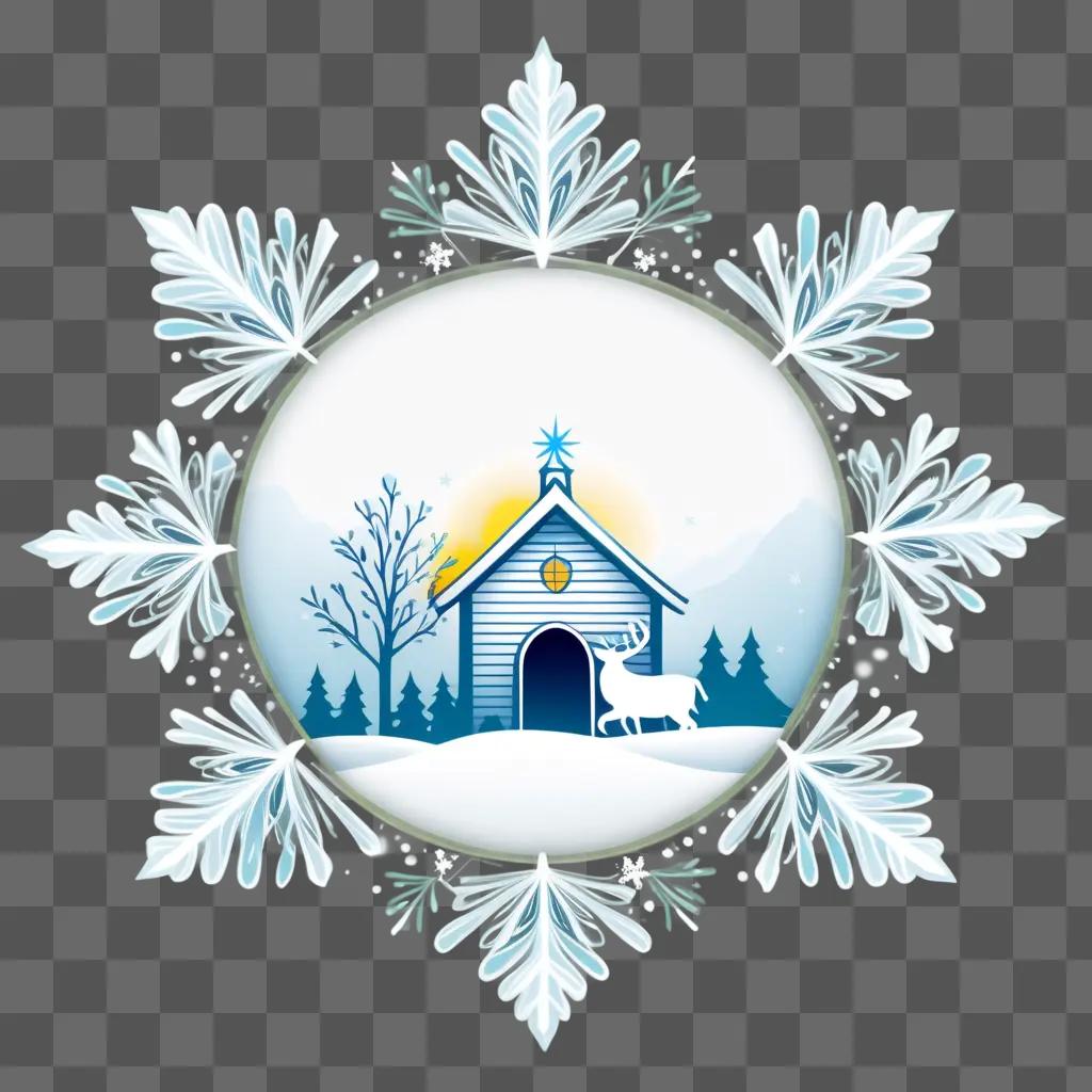 Winter scene with deer and snowflake Christmas clipart