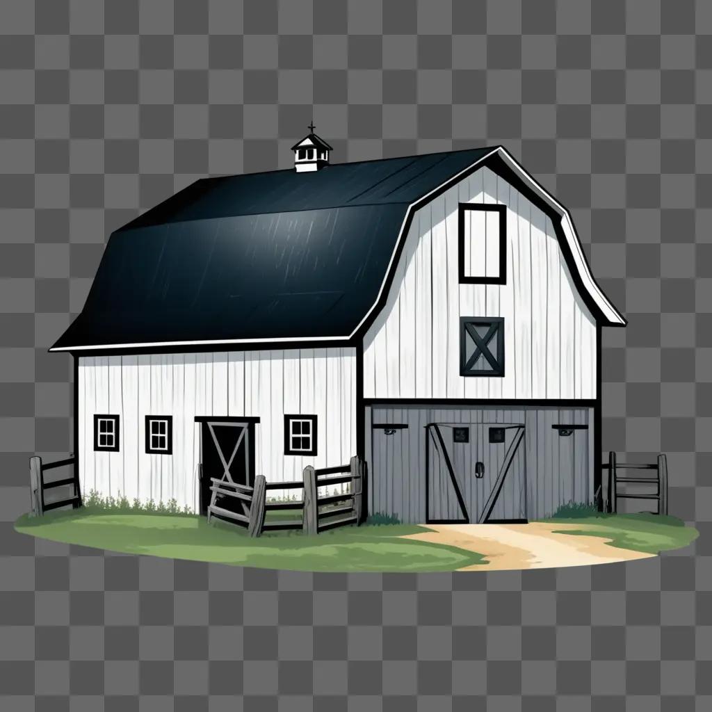 barn with black roof and wooden doors