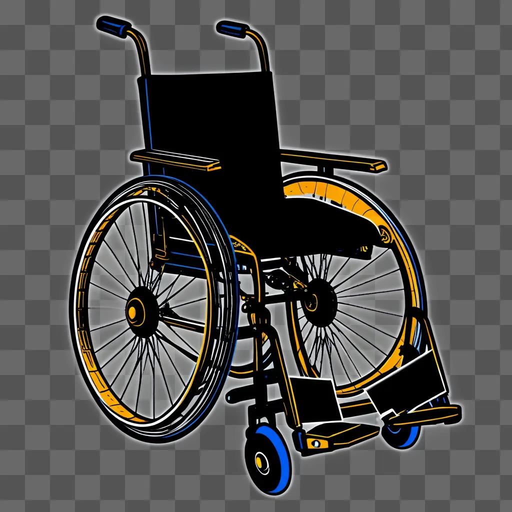 black wheelchair with yellow wheels