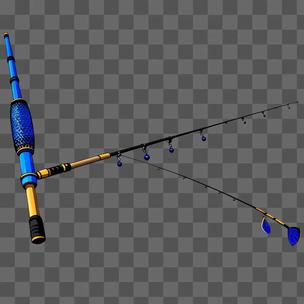 blue and yellow fishing pole with a blue clip