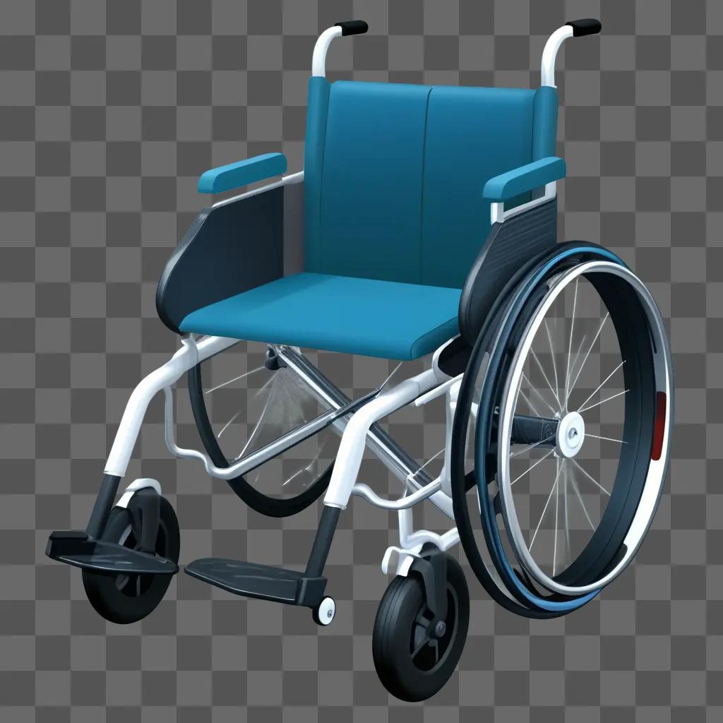blue wheelchair sits on a gray background