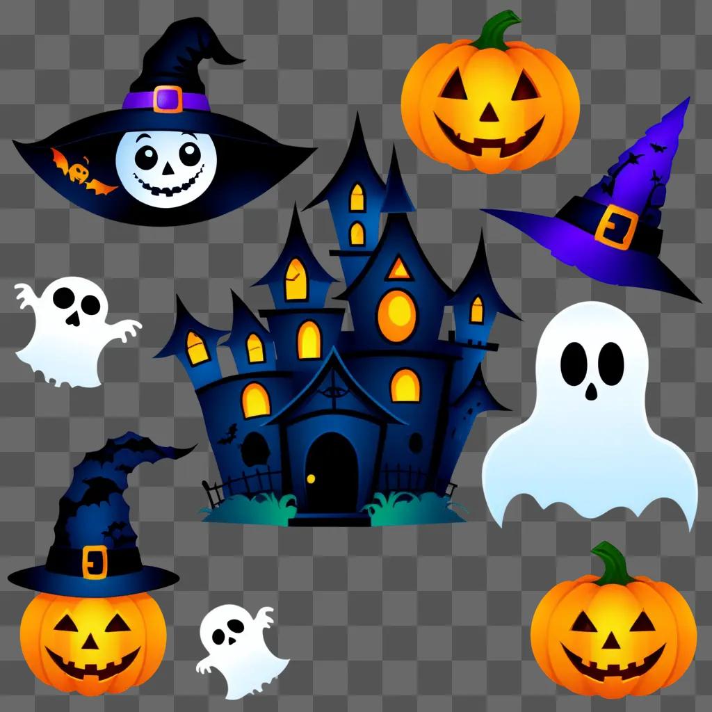 collection of free Halloween clipart including ghosts, witches and a castle