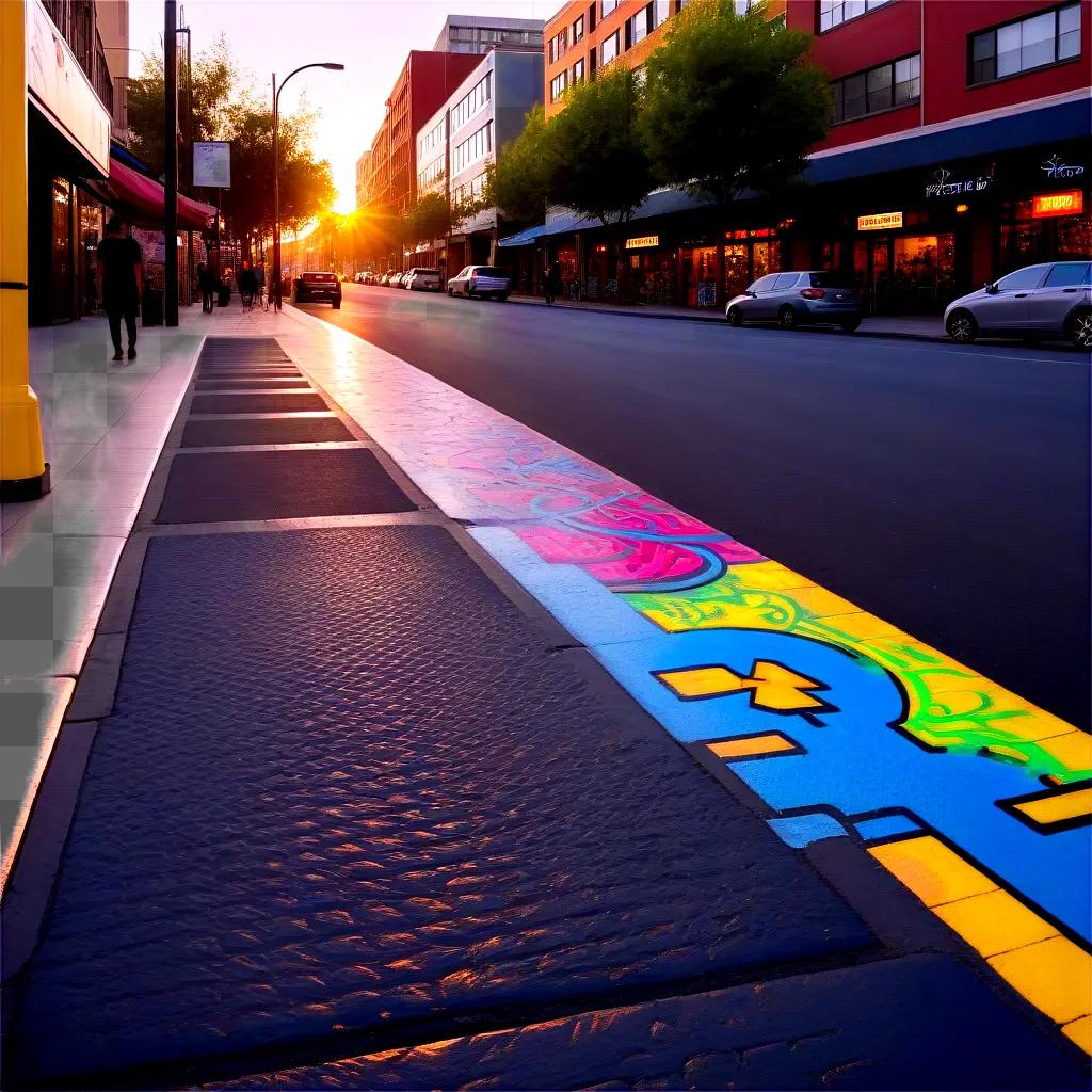 colorful pavement line in a busy street