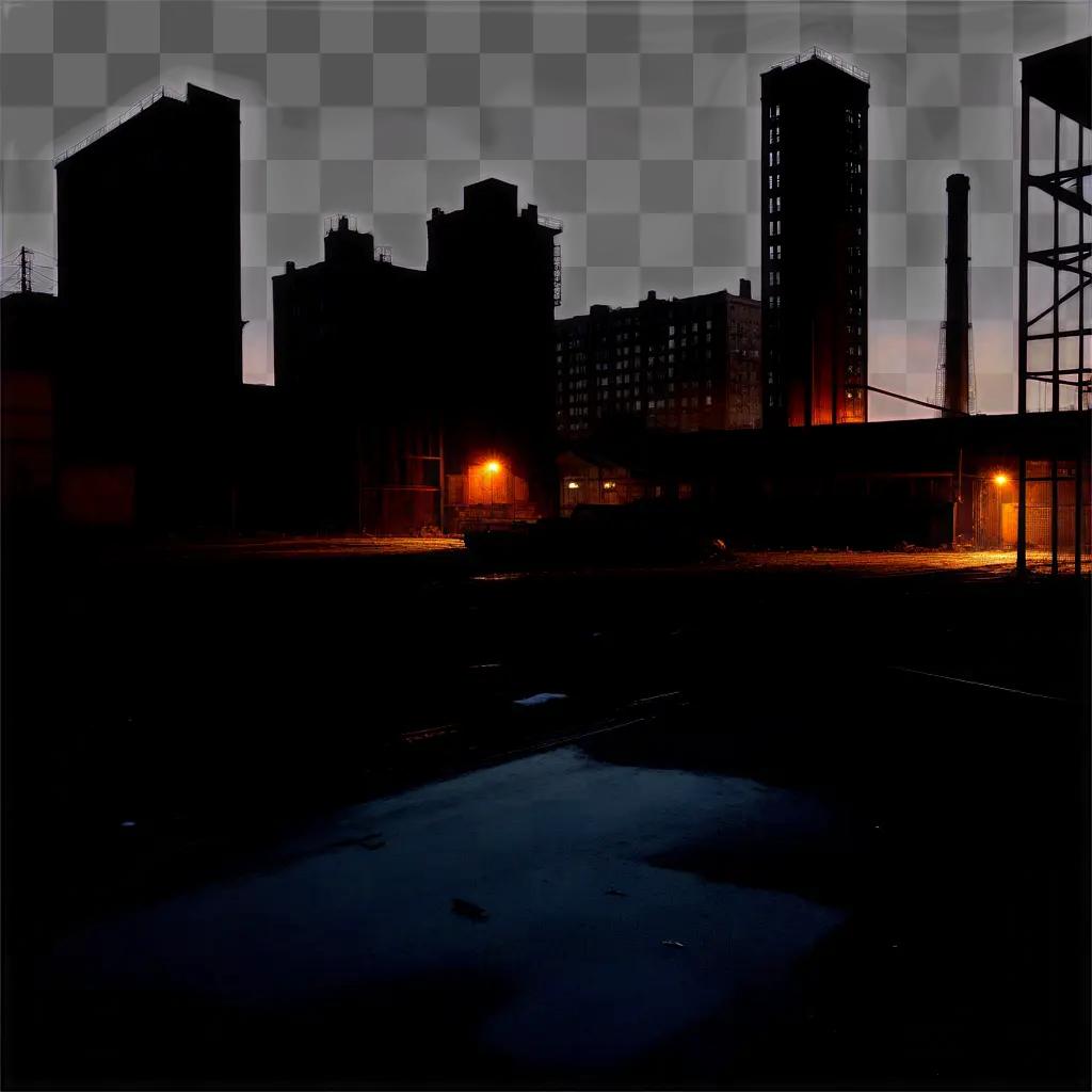 gritty cityscape at dusk