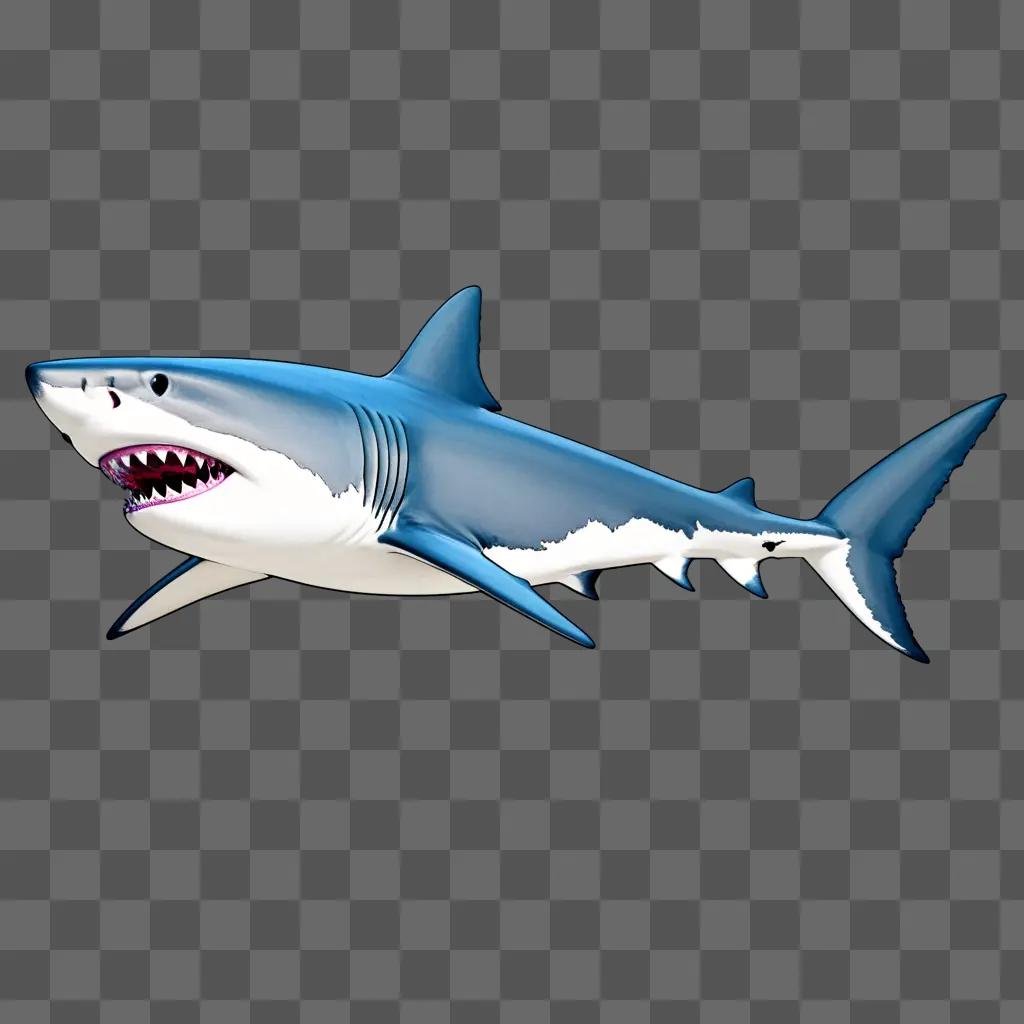realistic 3D model of a shark with a blue background