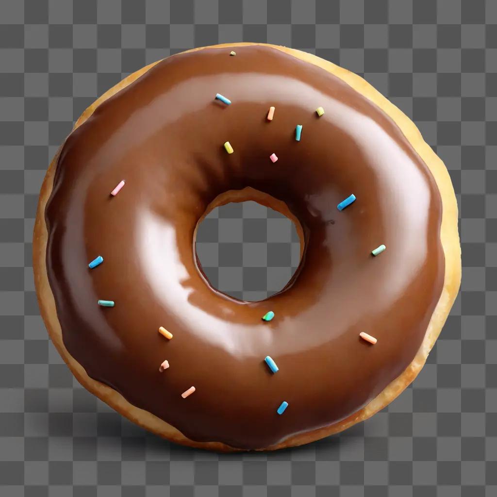 realistic donut drawing A chocolate frosted donut with sprinkles on a brown background
