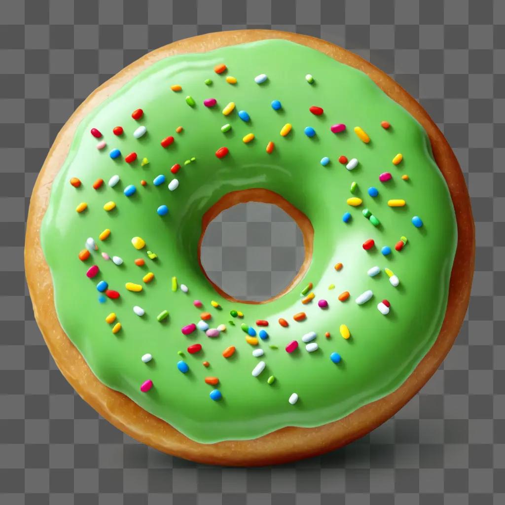 realistic donut drawing A green frosted donut with colorful sprinkles