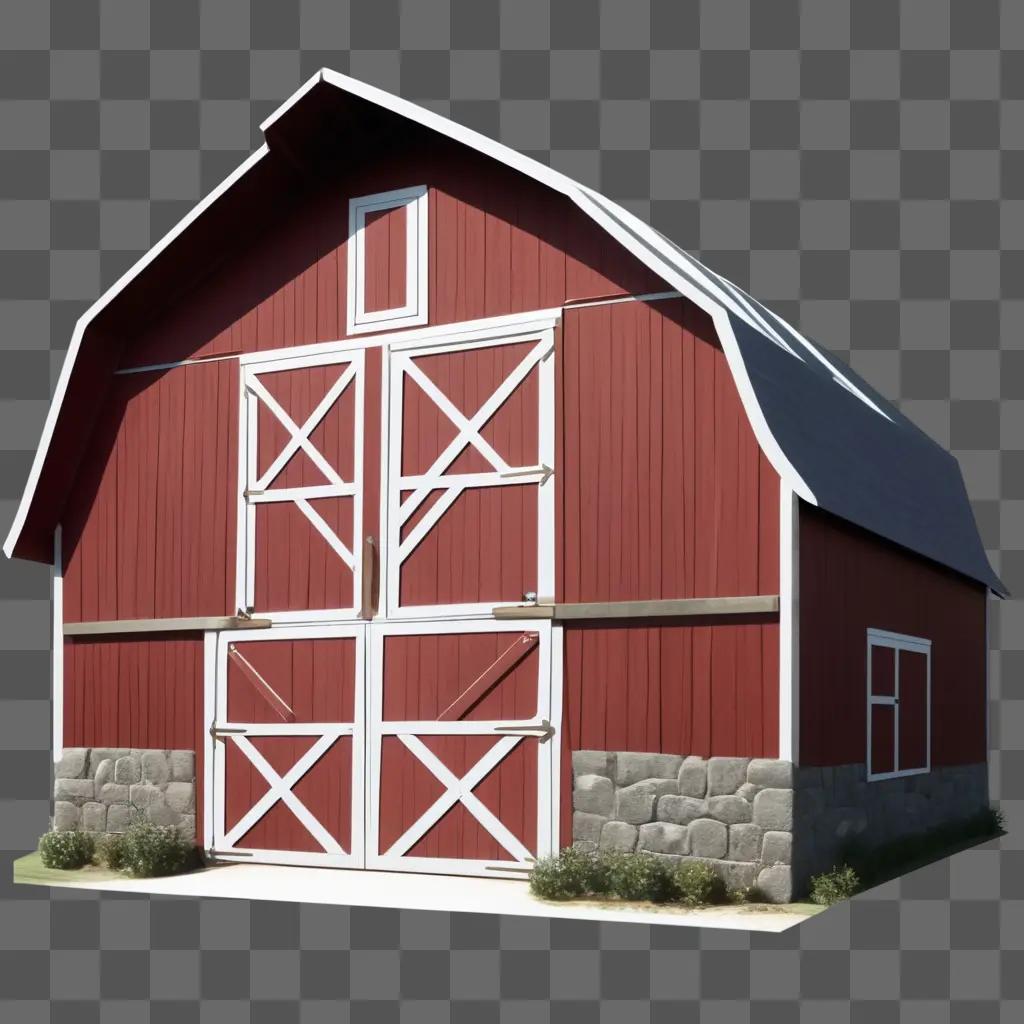 red barn with white trim and a roof