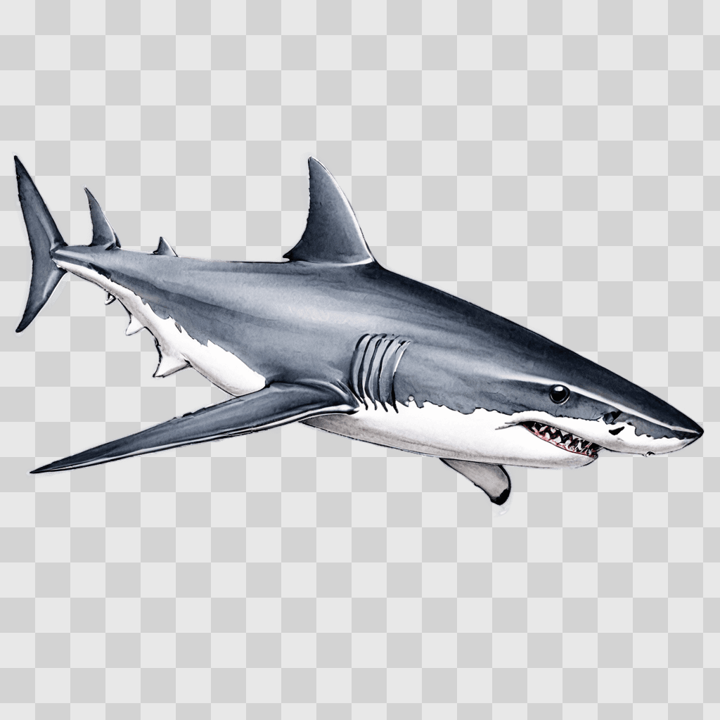 sketch shark drawing A large gray shark with a white tail