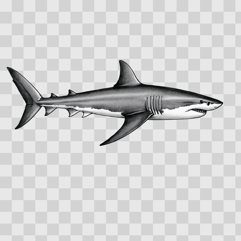 sketch shark drawing A large shark is on a grey background