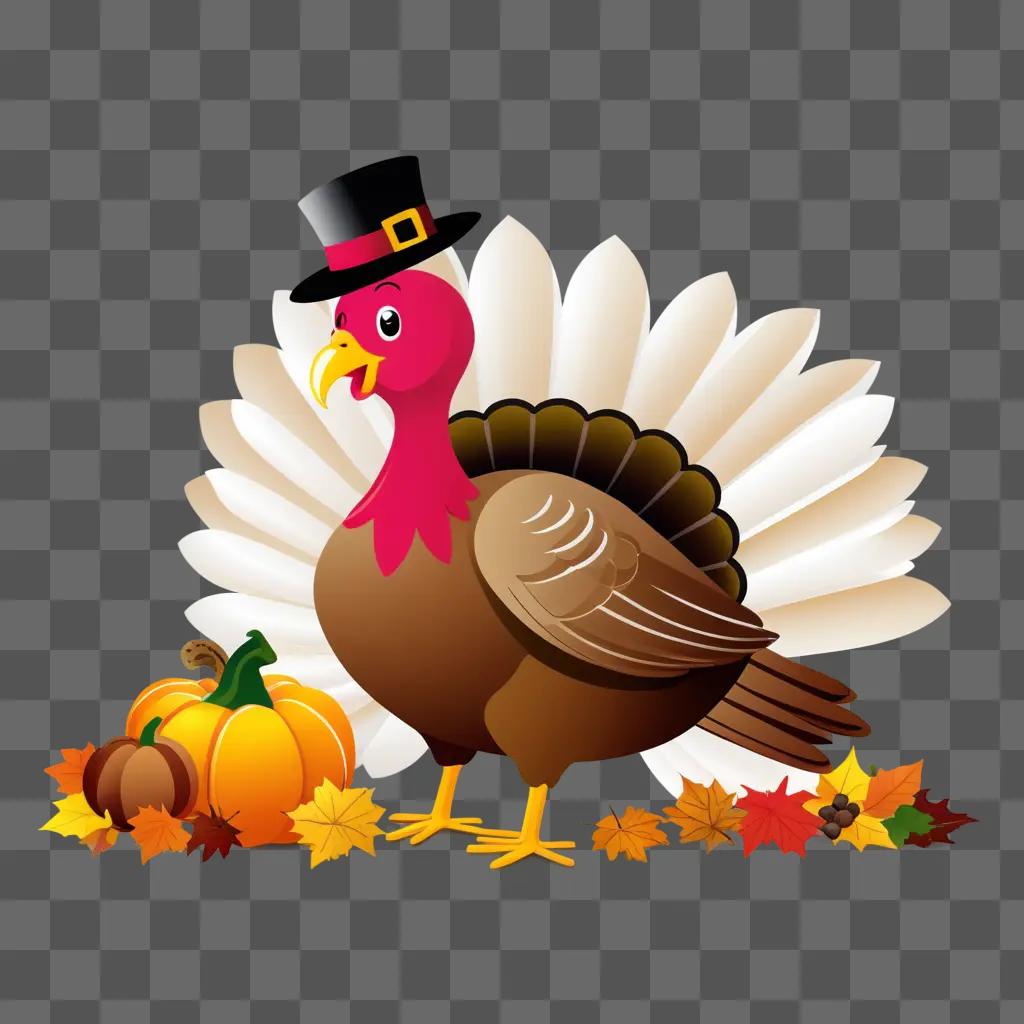 turkey wearing a top hat with a feather boa