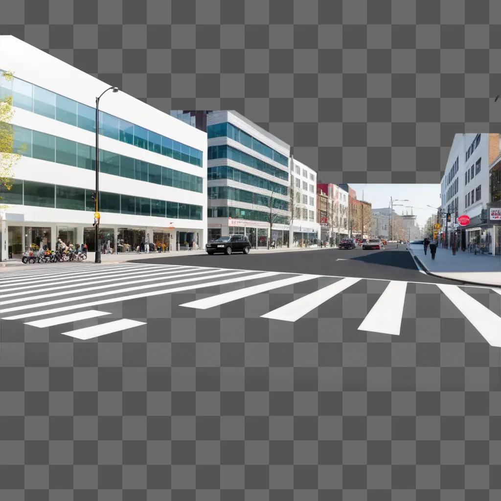 white and gray pavement street with cars and a pedestrian crossing