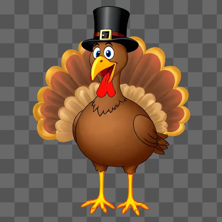 A cartoon Thanksgiving turkey with a hat and a beak