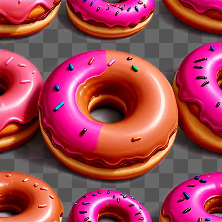 A realistic donut drawing with a pink frosting and sprinkles