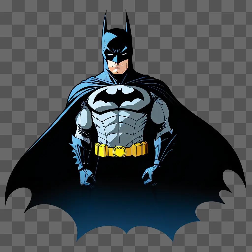 Batman stands alone in the dark, bat-themed background
