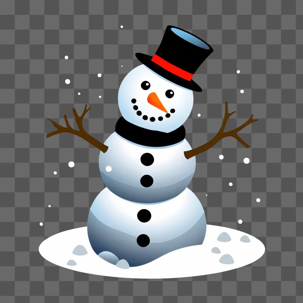 Snowman with top hat and black nose on a white background
